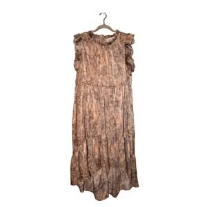 KARLIE $173 Brown Abstract Tiered‎ Ruffled Hi-Low Hem Dress Large